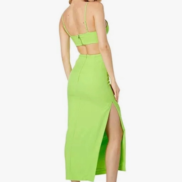 Bardot Cut Out Slit Midi Dress in Lime - Picture 3 of 8